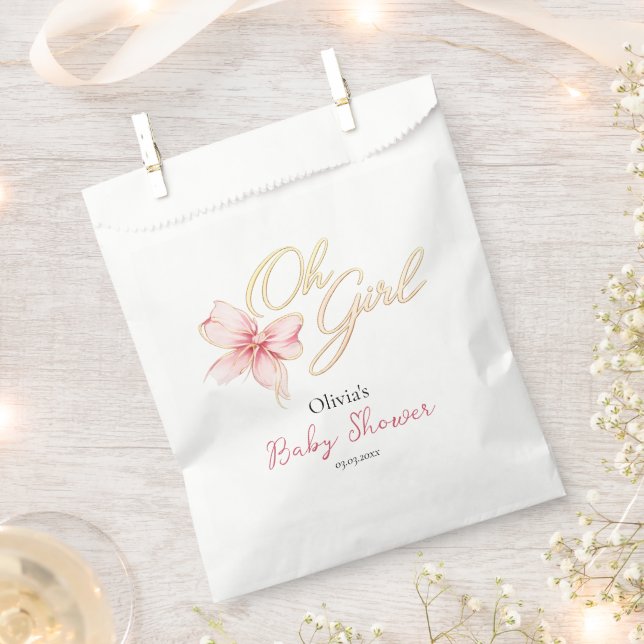 Pink & Gold “Oh Girl” Gold Typography Baby Shower Geschenktütchen (Ausgeschnitten)