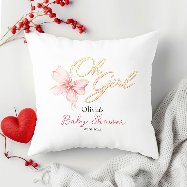 Pink & Gold “Oh Girl” Gold Typography Baby Shower Kissen (Von Creator hochgeladen)