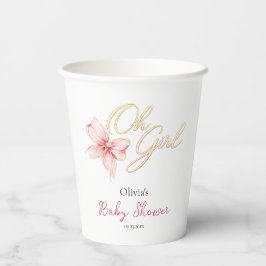 Pink & Gold “Oh Girl” Gold Typography Baby Shower Pappbecher