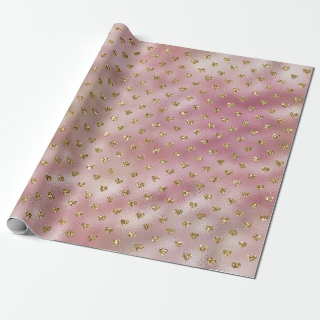 Pink Gold Ombre Glitzer Hearts Geschenkpapier (Ungerollt)