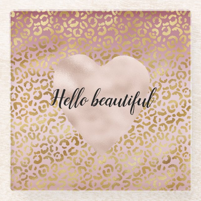 Pink Gold Ombre Leopard Print Untersetzer (Vorderseite)