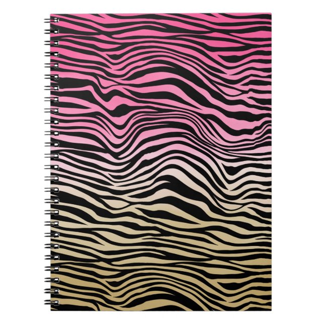 Pink Gold Ombre Wasserfarbe Schwarz Zebra Notizblock (Vorderseite)