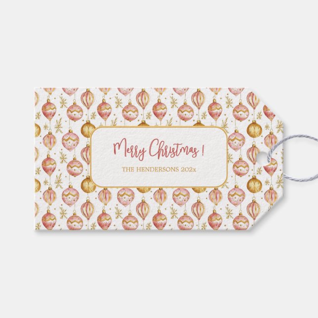 Pink Gold Ornamente Weihnachten Vintag Geschenkanhänger (Vorderseite (Horizontal))