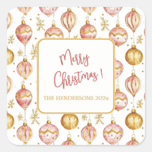 Pink Gold Ornamente Weihnachten Vintag Quadratischer Aufkleber