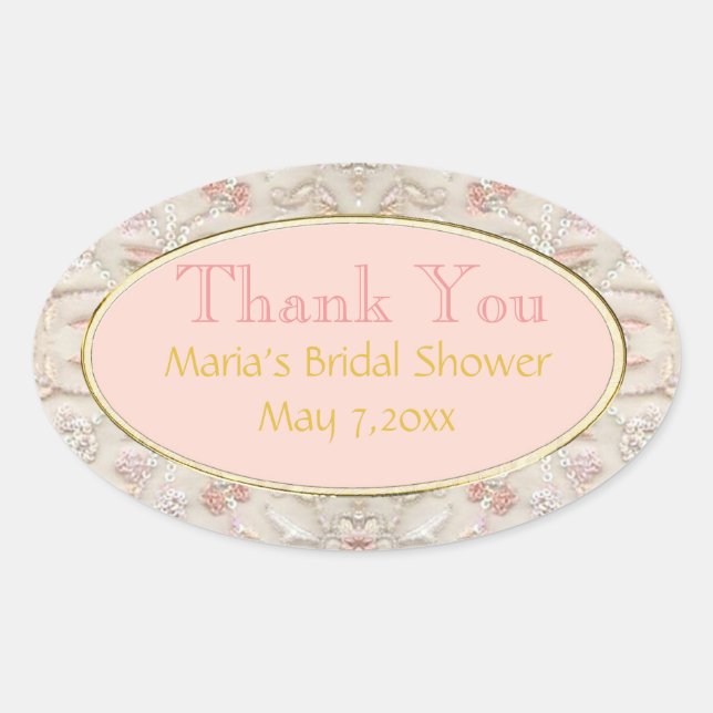 Pink Gold Oval Bridal Danke Stickers (Vorderseite)
