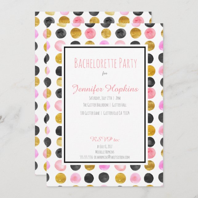 Pink & Gold Paint Polka Dots Party Einladungen (Vorne/Hinten)