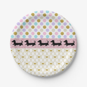 Pink Gold Pastell Glitzer Dackel Teller