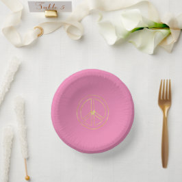 Pink Gold Peace Sign Herz Pappteller