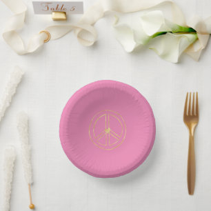 Pink Gold Peace Sign Herz Pappteller