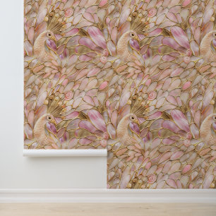 Pink Gold Peacock Tapete