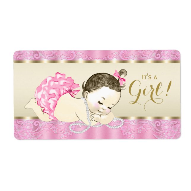 Pink Gold Pearl Baby Dusche Wasserflaschen Etikett (Vorne)