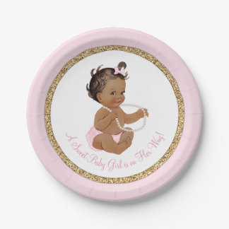 Pink Gold Pearl Ethnic Girl Baby Dusche Pappteller