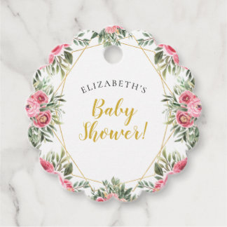 Pink Gold Peonies Baby Dusche Geschenkanhänger