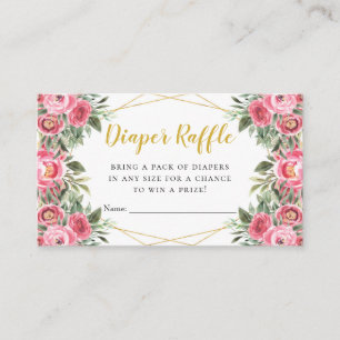 Pink Gold Peonies Baby Duwer Windel Raffel Begleitkarte