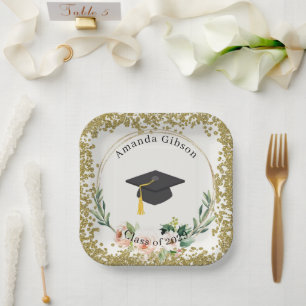 Pink & Gold Personalisiert Graduierungsparty Pappteller