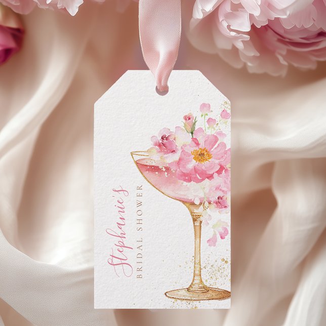 Pink Gold Petals Prosecco Brautparty Tag Geschenkanhänger (Von Creator hochgeladen)