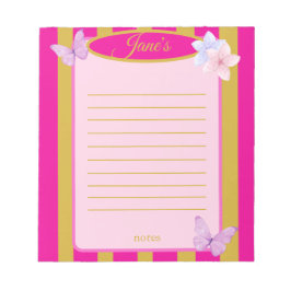 Pink & Gold Pinstripes Butterfly Floral  Notizblock