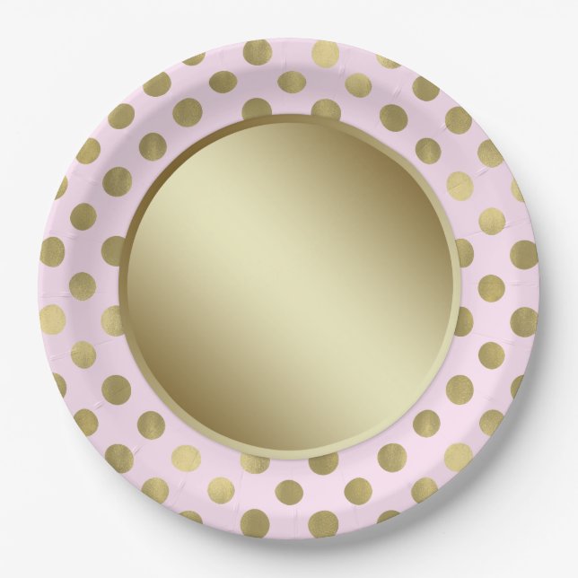 Pink Gold Polka Dot Geburtstagsparty Pappteller (Vorderseite)