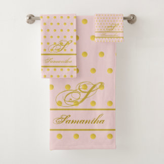 Pink Gold Polka Dot Mit Monogramm Handtuchhandtuch Badhandtuch Set