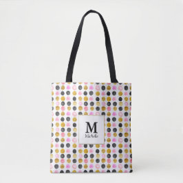 Pink & Gold Polka Dot Monogram Totbeutel