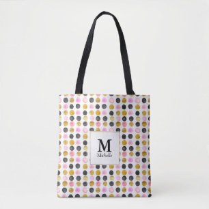 Pink & Gold Polka Dot Monogram Totbeutel