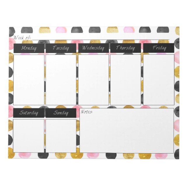 Pink & Gold Polka Dot Paint Weekly Muster Notepad Notizblock (Vorderseite)
