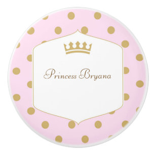 Pink & Gold Polka Dots Princess Crown Dresser Keramikknauf