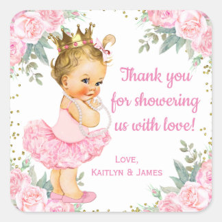 Pink Gold Princess Baby Dusche Pflegeaufkleber Quadratischer Aufkleber