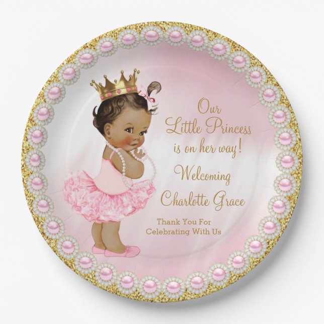 Pink Gold Princess Baby Duschpapier Teller (Vorderseite)