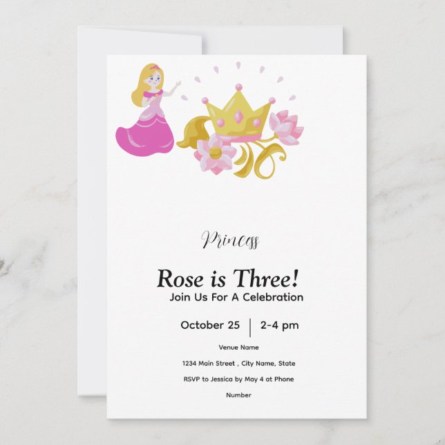 Pink & Gold princess birthday invitation Einladung (Vorderseite)