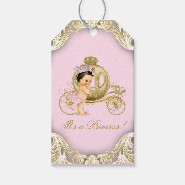Pink Gold Princess Carriage Baby Dusche Geschenkanhänger (Vorderseite)