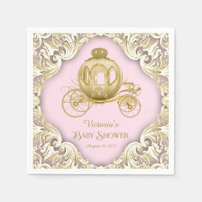 Pink Gold Princess Carriage Baby Dusche Serviette (Vorderseite)