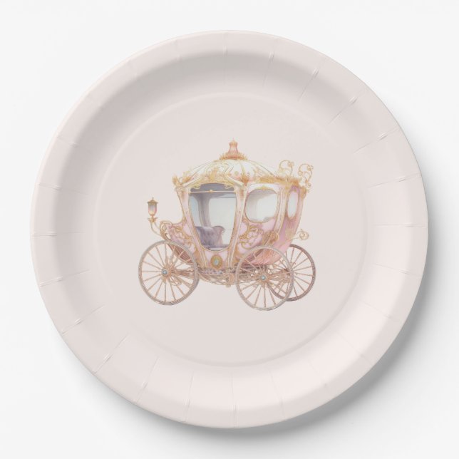 Pink Gold Princess Carriage Fairytale Birthday Pappteller (Vorderseite)