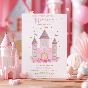 Pink Gold Princess Castle Babydusche Einladung