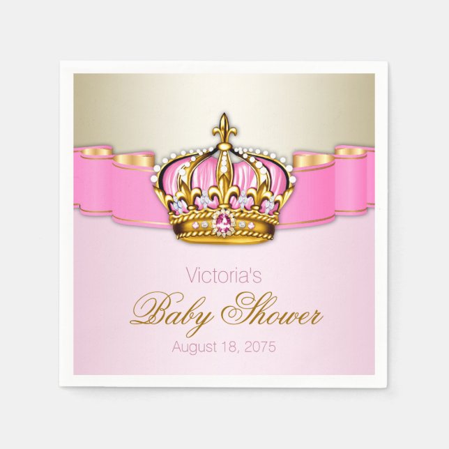 Pink Gold Princess Crown Baby Dusche Serviette (Vorderseite)