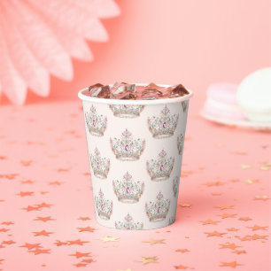 Pink Gold Princess Crown Fairytale Geburtstag Pappbecher