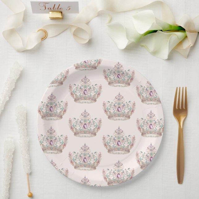 Pink Gold Princess Crown Fairytale Geburtstag Pappteller (Hochzeit)