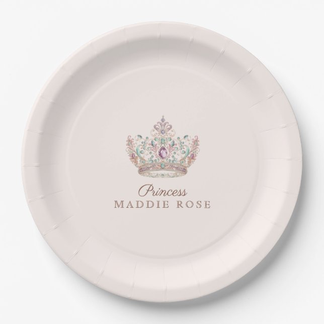 Pink Gold Princess Crown Fairytale Geburtstag Pappteller (Vorderseite)