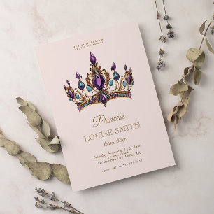 Pink Gold Princess Crown Fairytale Geburtstagspart Einladung