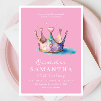Pink Gold Princess Crown Fairytale Geburtstagspart Einladung