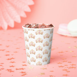 Pink Gold Princess Crown Girl Birthday Pappbecher