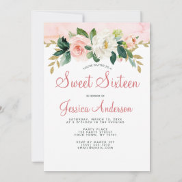 Pink Gold Princess Floral 16 . Geburtstag Geburtst Einladung