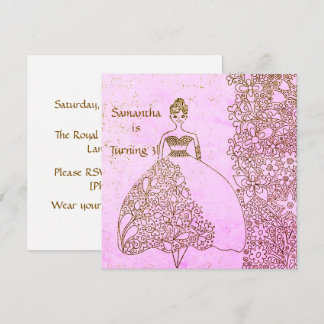 Pink Gold Princess Floral Line Art Geburtstag  Einladung
