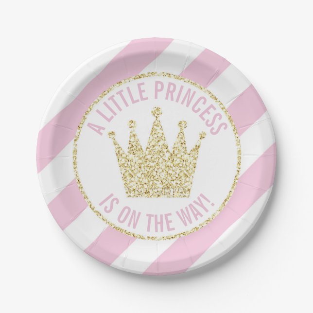 Pink Gold Princess on Way Baby Shower Crown Pappteller (Vorderseite)