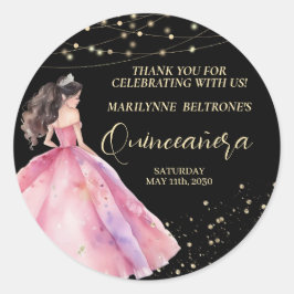 Pink Gold Princess Quinceañera Runder Aufkleber