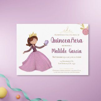 Pink Gold Princess Spanish Quinceñera Einladung