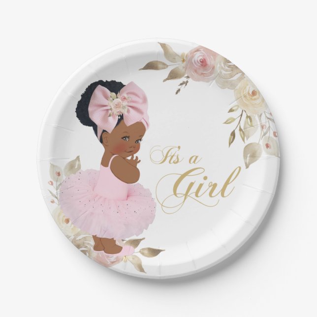 Pink Gold Princess Tutu Baby Shower Paper Plate Pappteller (Vorderseite)