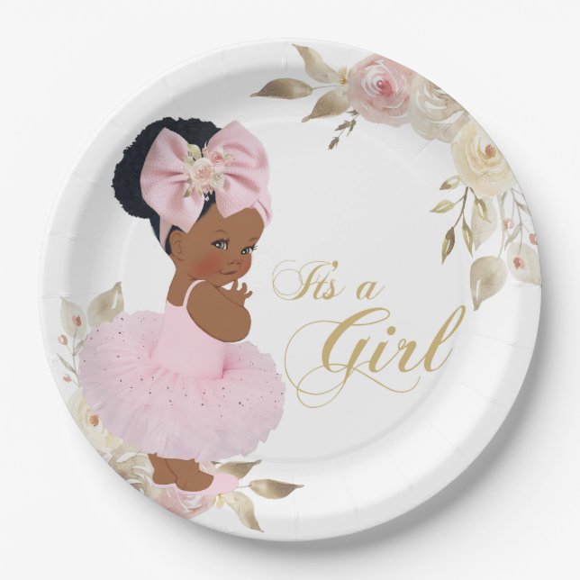 Pink Gold Princess Tutu Baby Shower Paper Plate Pappteller (Vorderseite)
