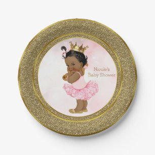 Pink Gold Princess Vintage Dunkle Baby Girl Shower Pappteller