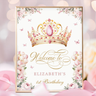 Pink Gold Prinzessinnenkrone 1. Geburtstags-Willko Poster